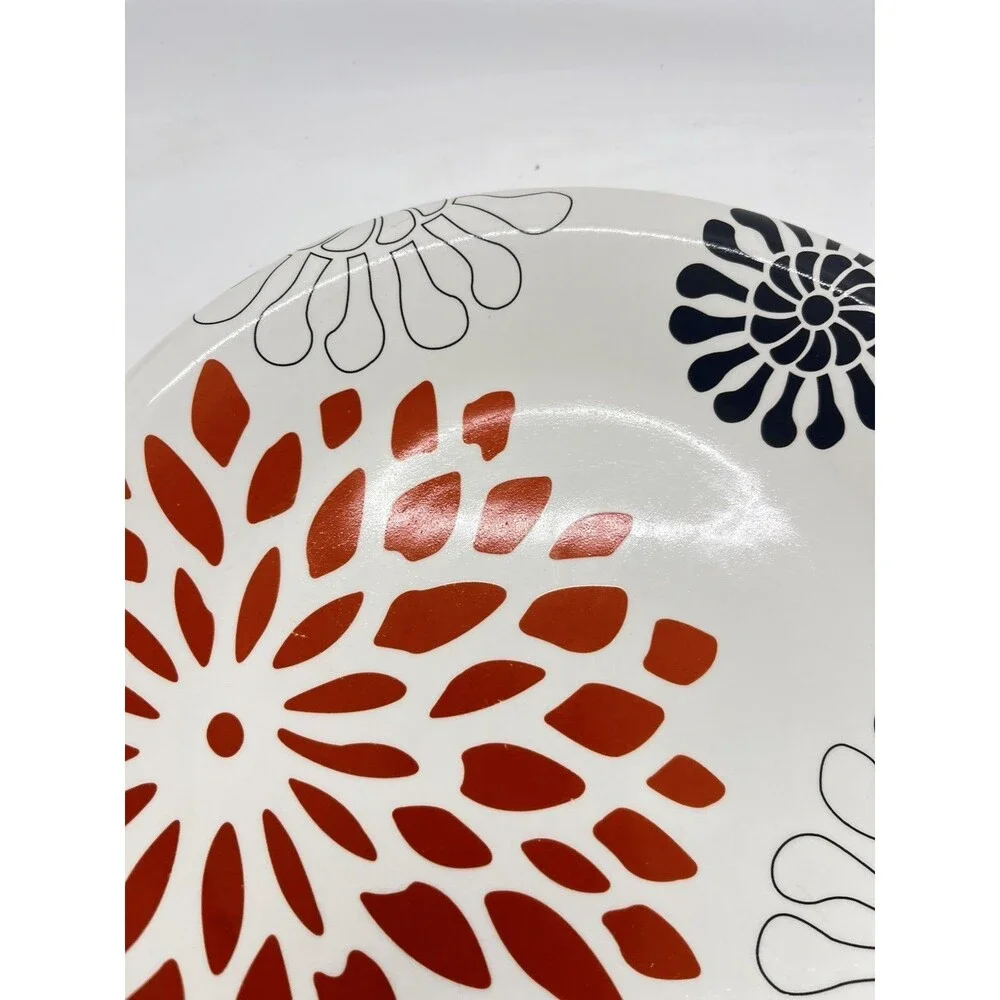 Pier 1 Mod Mum 8' Dessert Salad Plate Red Flower Black White